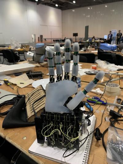 A robot hand lying on a table