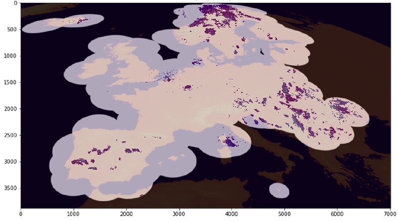 A map showing the satellite coverage for the competition