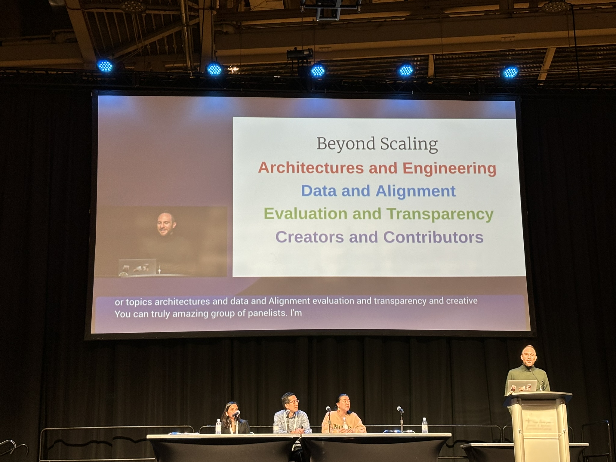Beyond Scaling: Architectures and Engineering, Data and Alignment, Evaluation and Transparency, Creators and Contributors