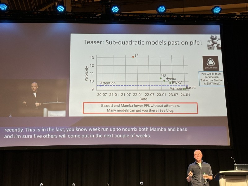 A chart showing perplexity of sub-quadratic models, over time